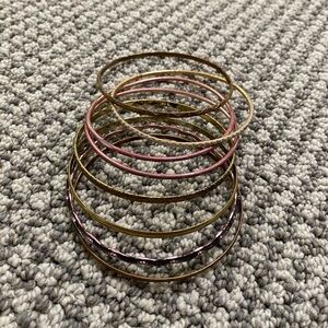 Multicolor Women's Metal Bangle Bracelet Set - Pink & Gold Tones